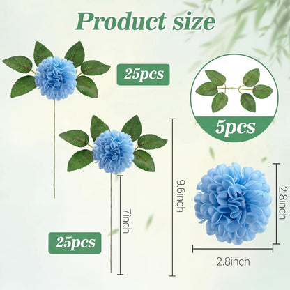 50 Pcs Blue Artificial Flowers with Stem for DIY Wedding Bouquets Centerpieces Arrangements, Dahlia Flowers for Bridal Shower Party Home Decorations, 3.15 Inches