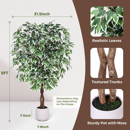 5FT Artificial Ficus Tree, Tall Faux Trees Indoor with Planter