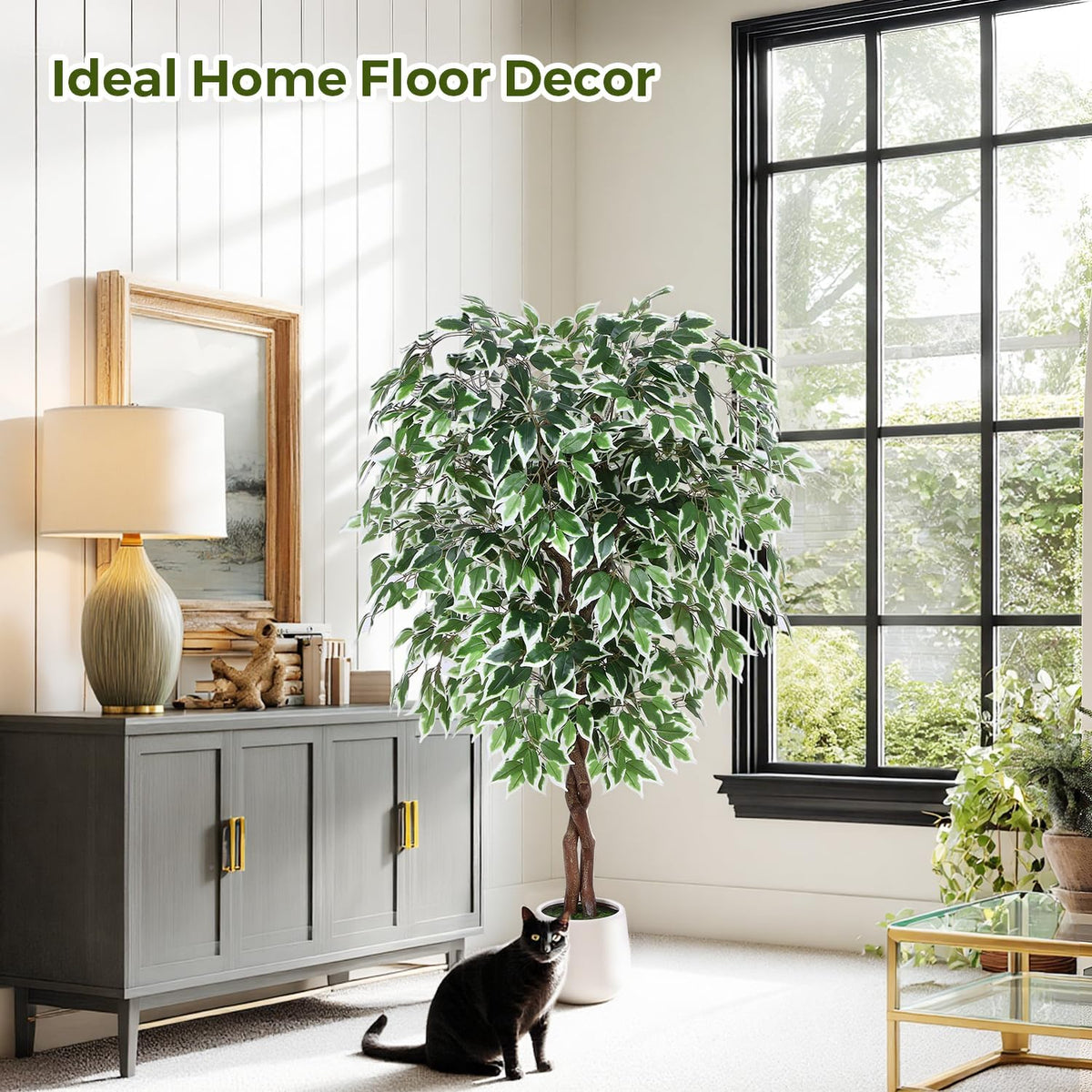 5FT Artificial Ficus Tree, Tall Faux Trees Indoor with Planter