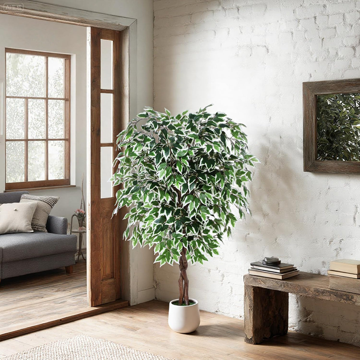 5FT Artificial Ficus Tree, Tall Faux Trees Indoor with Planter