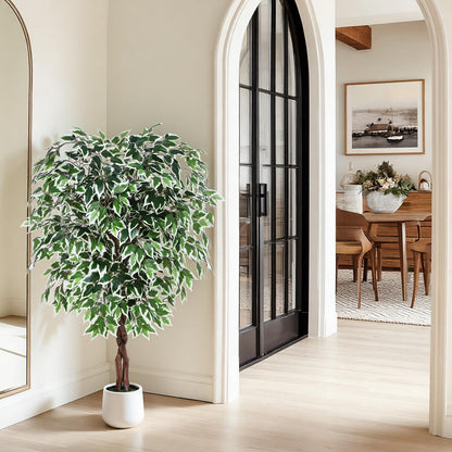 5FT Artificial Ficus Tree, Tall Faux Trees Indoor with Planter