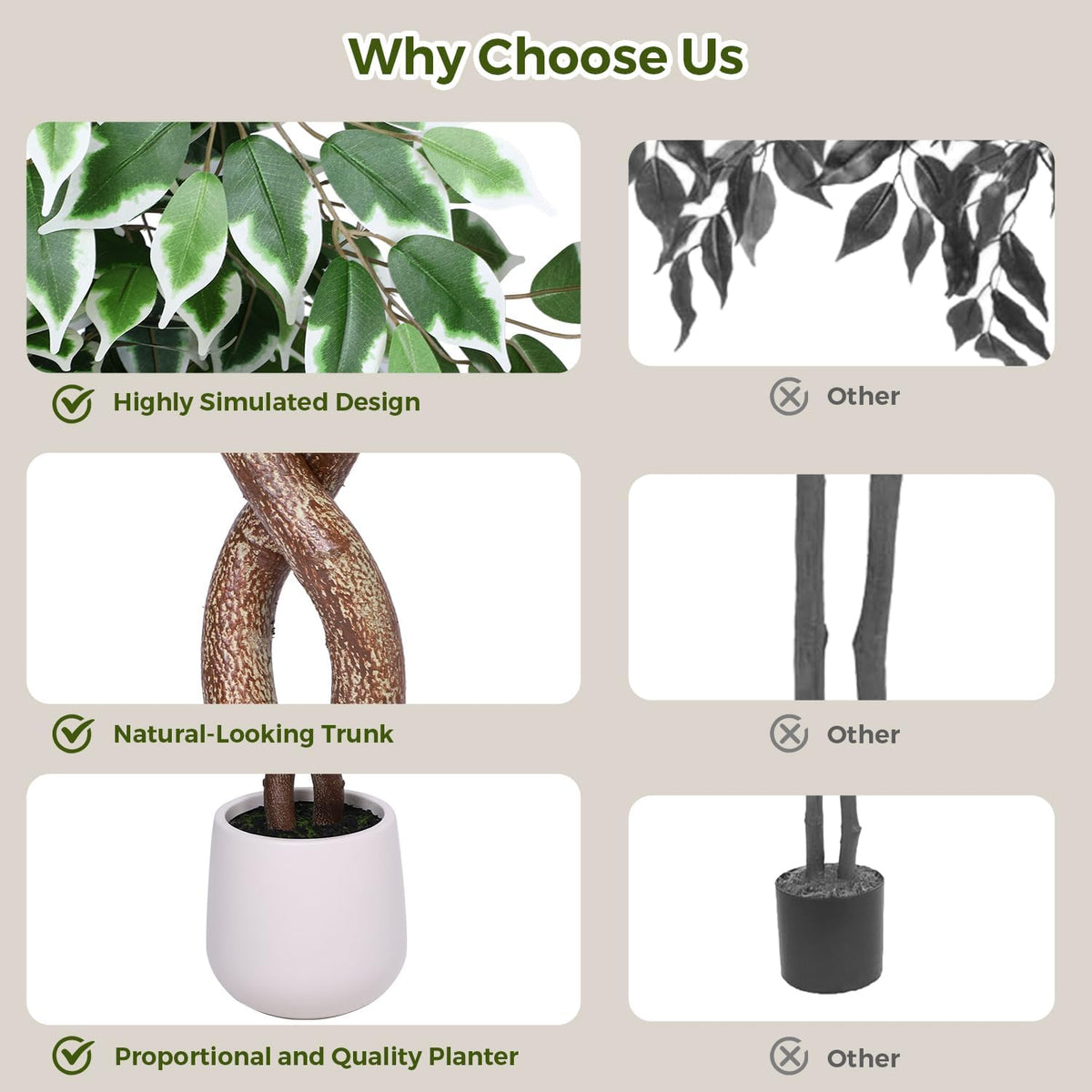 5FT Artificial Ficus Tree, Tall Faux Trees Indoor with Planter