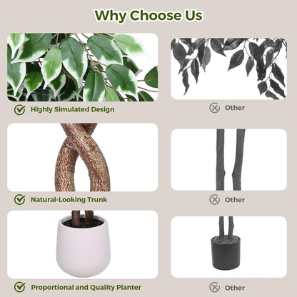 5FT Artificial Ficus Tree, Tall Faux Trees Indoor with Planter