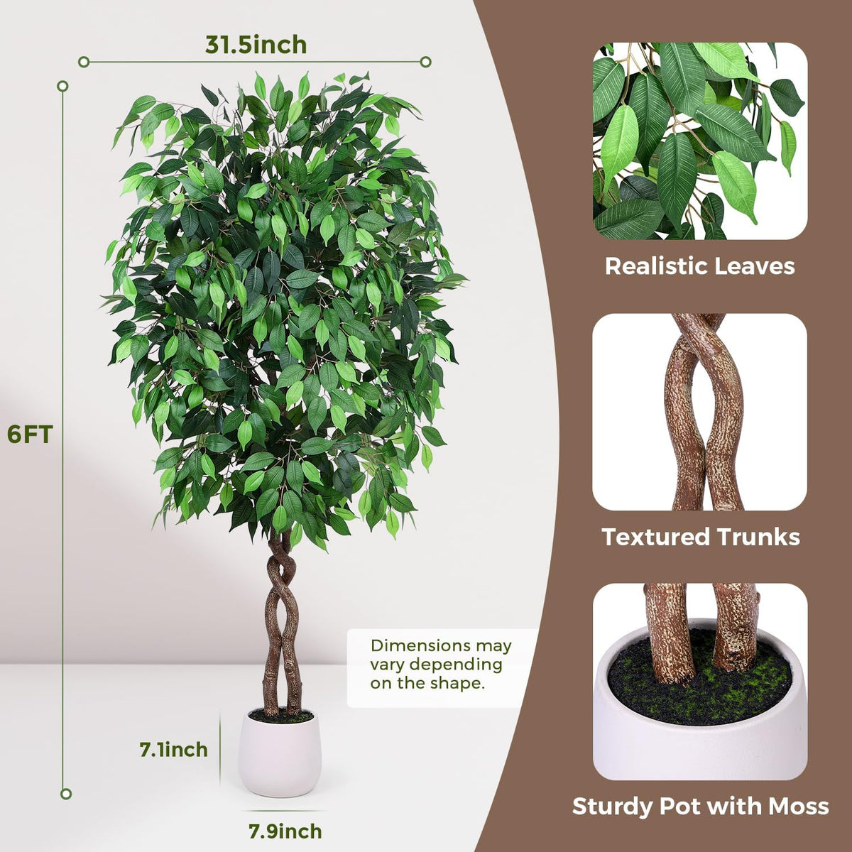 5FT Artificial Ficus Tree, Tall Faux Trees Indoor with Planter