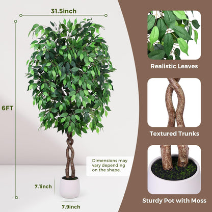 5FT Artificial Ficus Tree, Tall Faux Trees Indoor with Planter