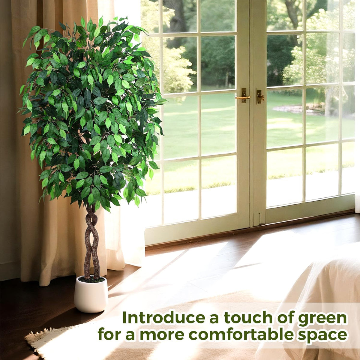 5FT Artificial Ficus Tree, Tall Faux Trees Indoor with Planter