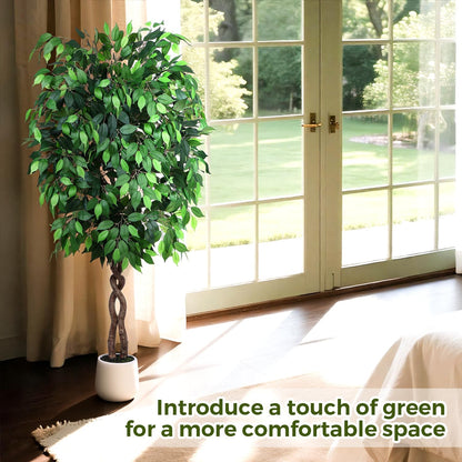 5FT Artificial Ficus Tree, Tall Faux Trees Indoor with Planter