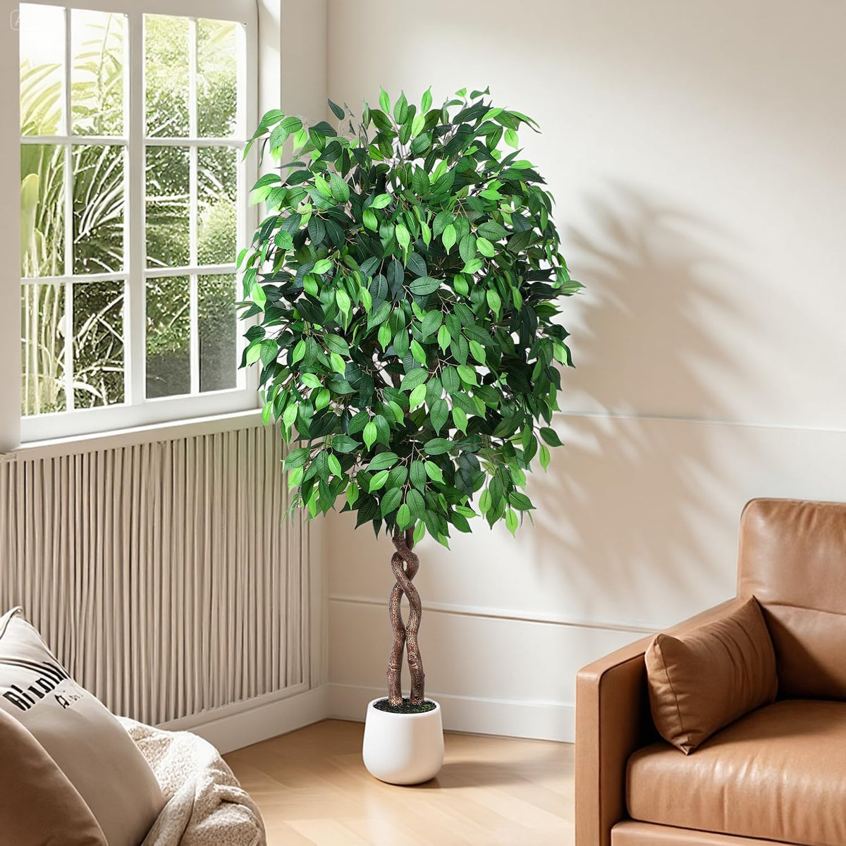5FT Artificial Ficus Tree, Tall Faux Trees Indoor with Planter