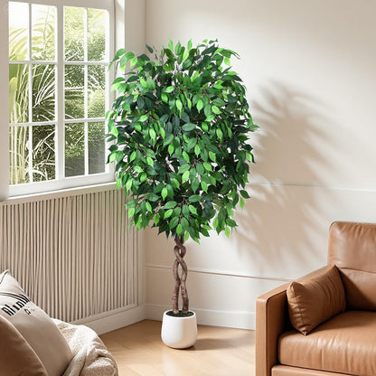 5FT Artificial Ficus Tree, Tall Faux Trees Indoor with Planter