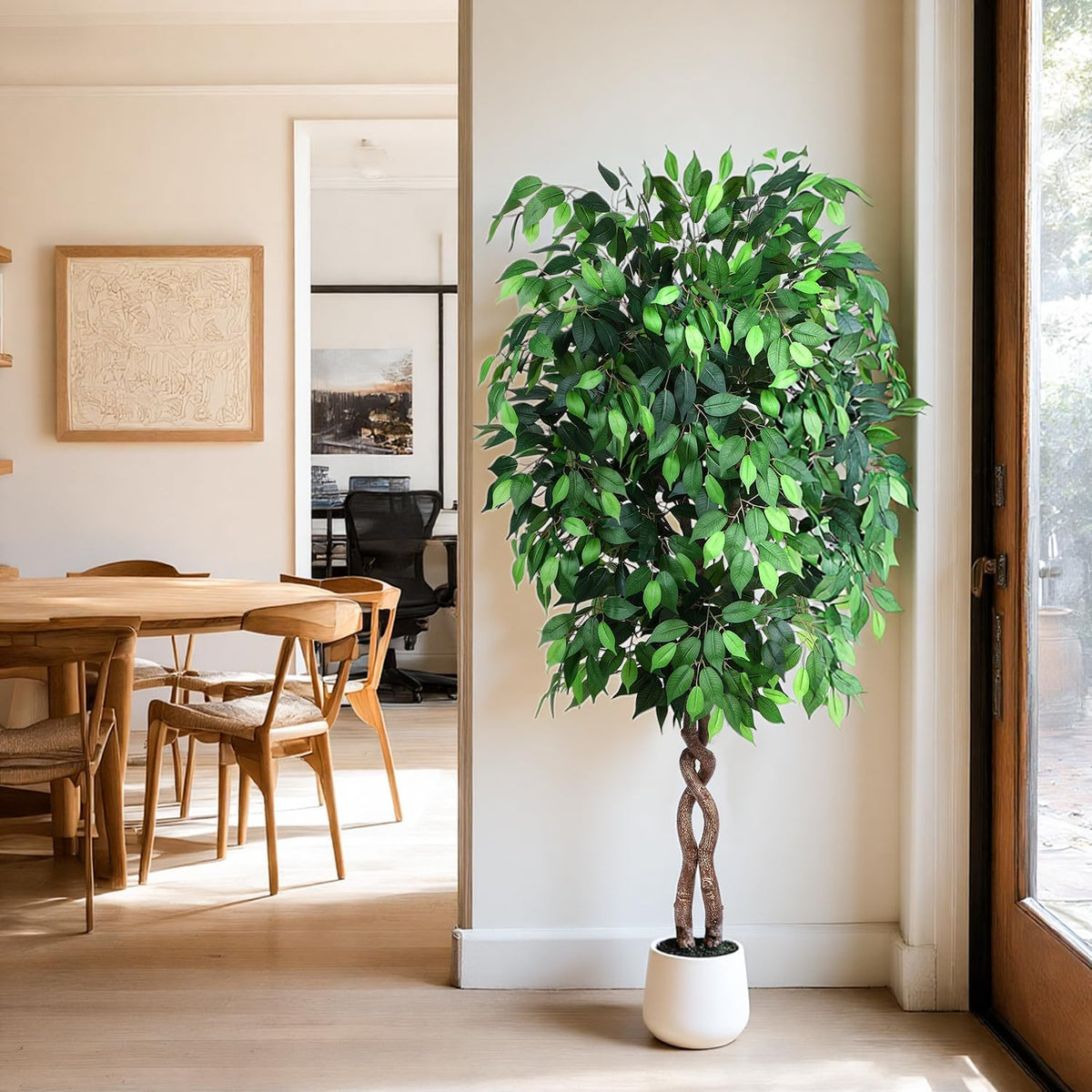 5FT Artificial Ficus Tree, Tall Faux Trees Indoor with Planter