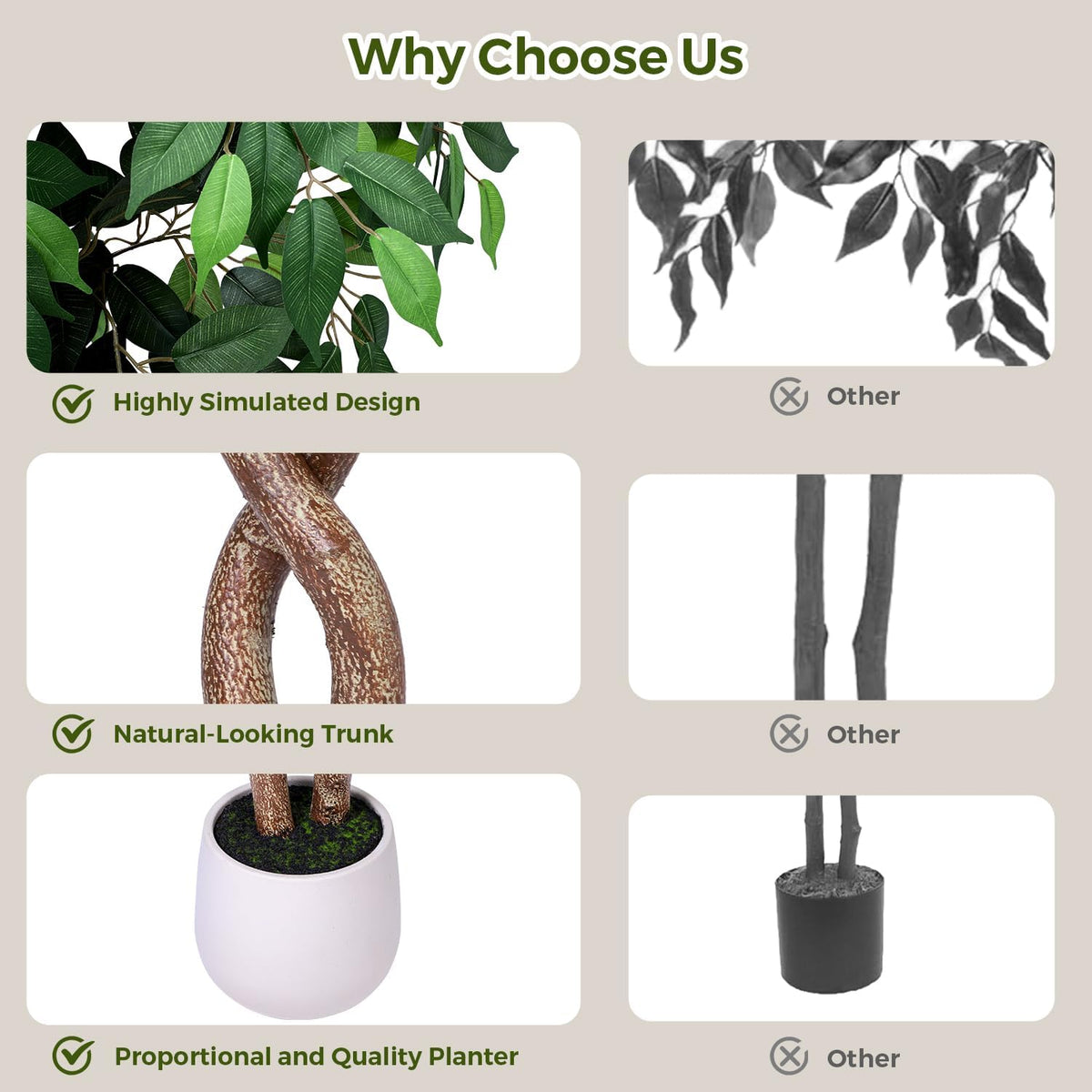 5FT Artificial Ficus Tree, Tall Faux Trees Indoor with Planter