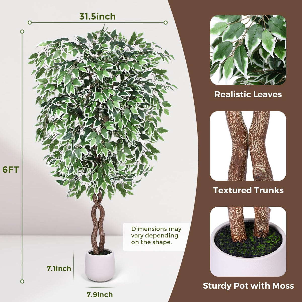 5FT Artificial Ficus Tree, Tall Faux Trees Indoor with Planter
