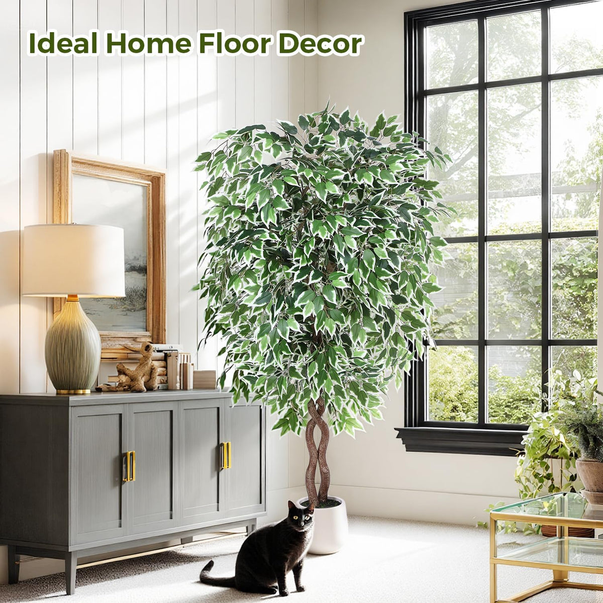 5FT Artificial Ficus Tree, Tall Faux Trees Indoor with Planter