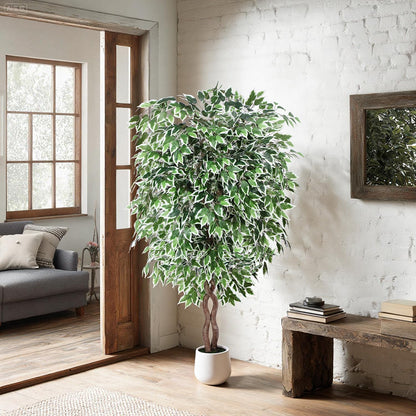 5FT Artificial Ficus Tree, Tall Faux Trees Indoor with Planter