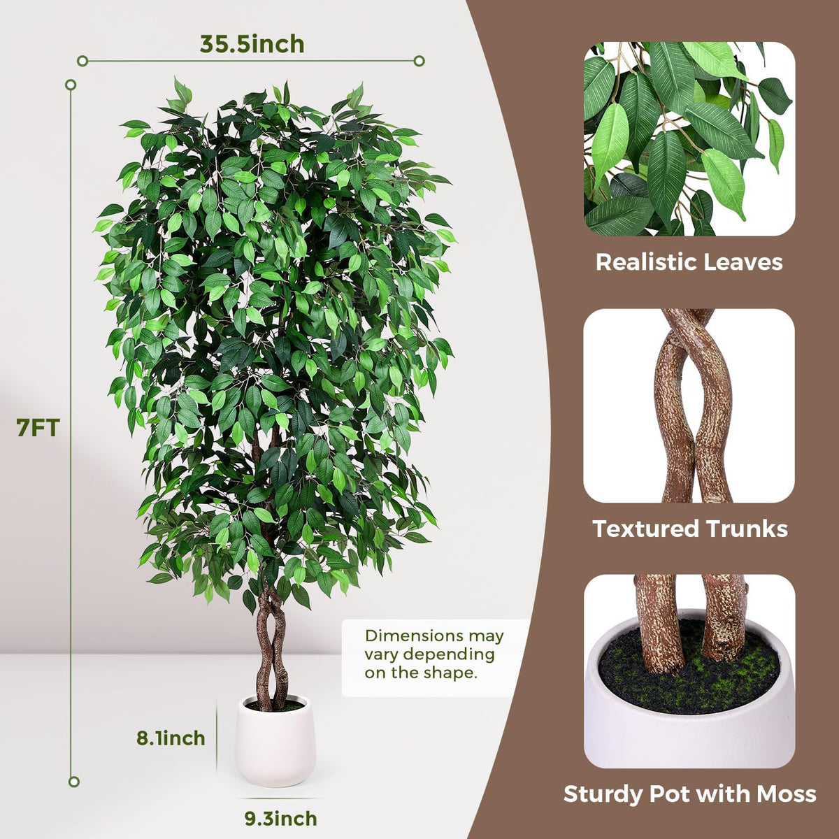5FT Artificial Ficus Tree, Tall Faux Trees Indoor with Planter