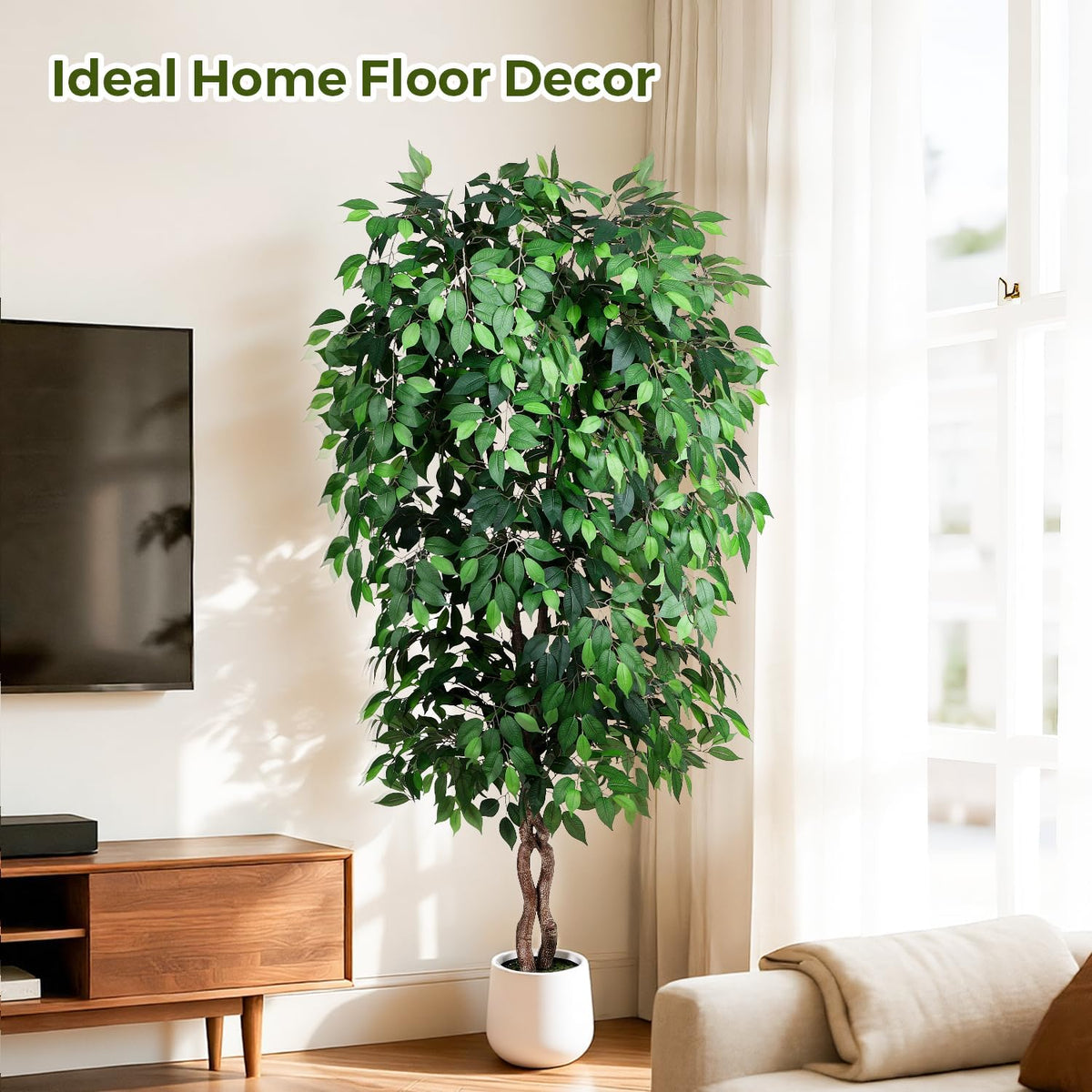 5FT Artificial Ficus Tree, Tall Faux Trees Indoor with Planter