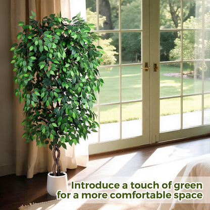 5FT Artificial Ficus Tree, Tall Faux Trees Indoor with Planter