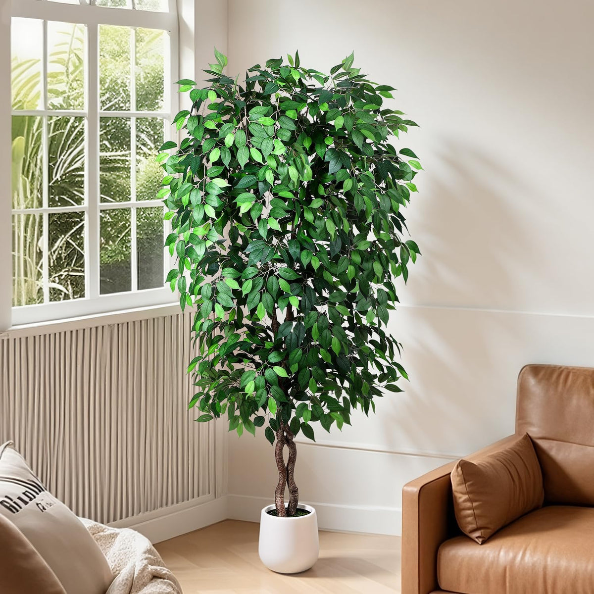 5FT Artificial Ficus Tree, Tall Faux Trees Indoor with Planter