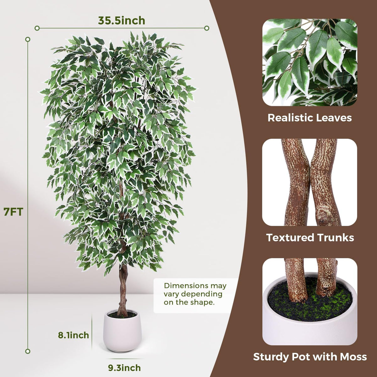 5FT Artificial Ficus Tree, Tall Faux Trees Indoor with Planter