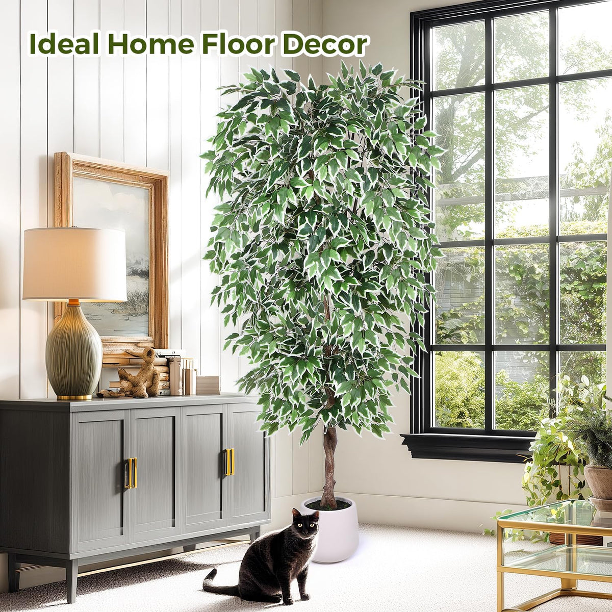 5FT Artificial Ficus Tree, Tall Faux Trees Indoor with Planter