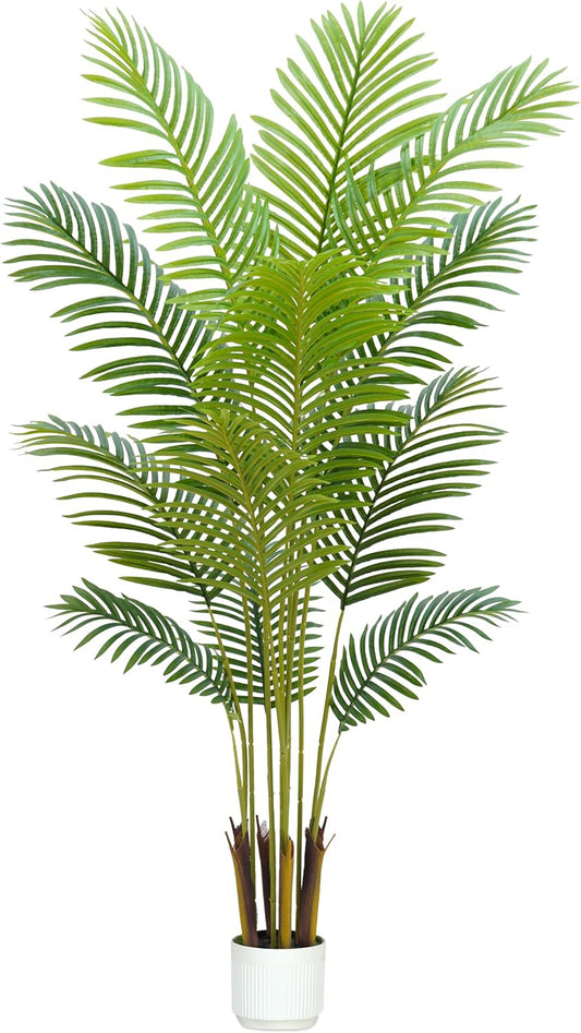 4FT Artificial Palm Tree Indoor with White Pot, Realistic Leaves, 9 Trunks Adjustable Branches, Tall Faux Fake Palm Plant, Ideal for Living Room Bedroom Office Home Interior Aesthetic Decor