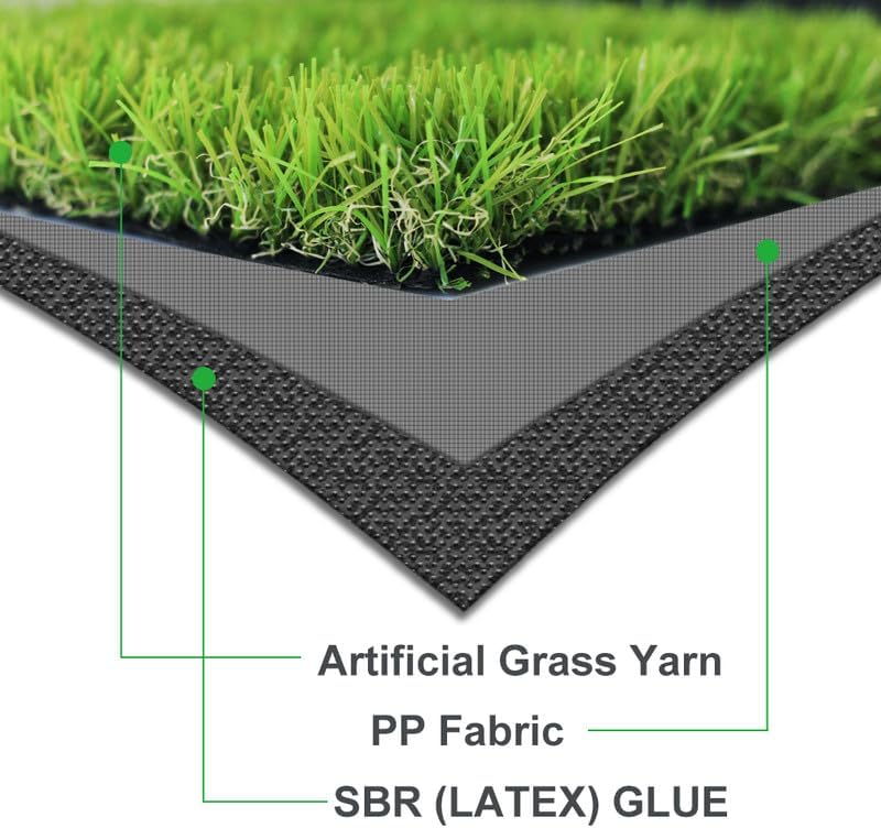 Artificial Grass Turf Rug 4FTX6FT Indoor Outdoor, 1.38" Pile Height Realistic Fake Grass with Drain Holes Astro Turf for Patio Garden Lawn Landscape Balcony