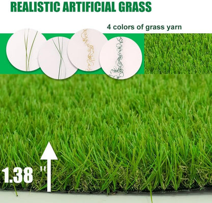 Artificial Grass Turf Rug 4FTX6FT Indoor Outdoor, 1.38" Pile Height Realistic Fake Grass with Drain Holes Astro Turf for Patio Garden Lawn Landscape Balcony
