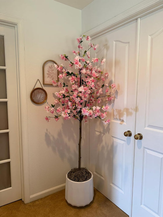 6FT Artificial Cherry Blossom Tree in Pot – Realistic Silk Faux Tree for Home, Party & Wedding Décor