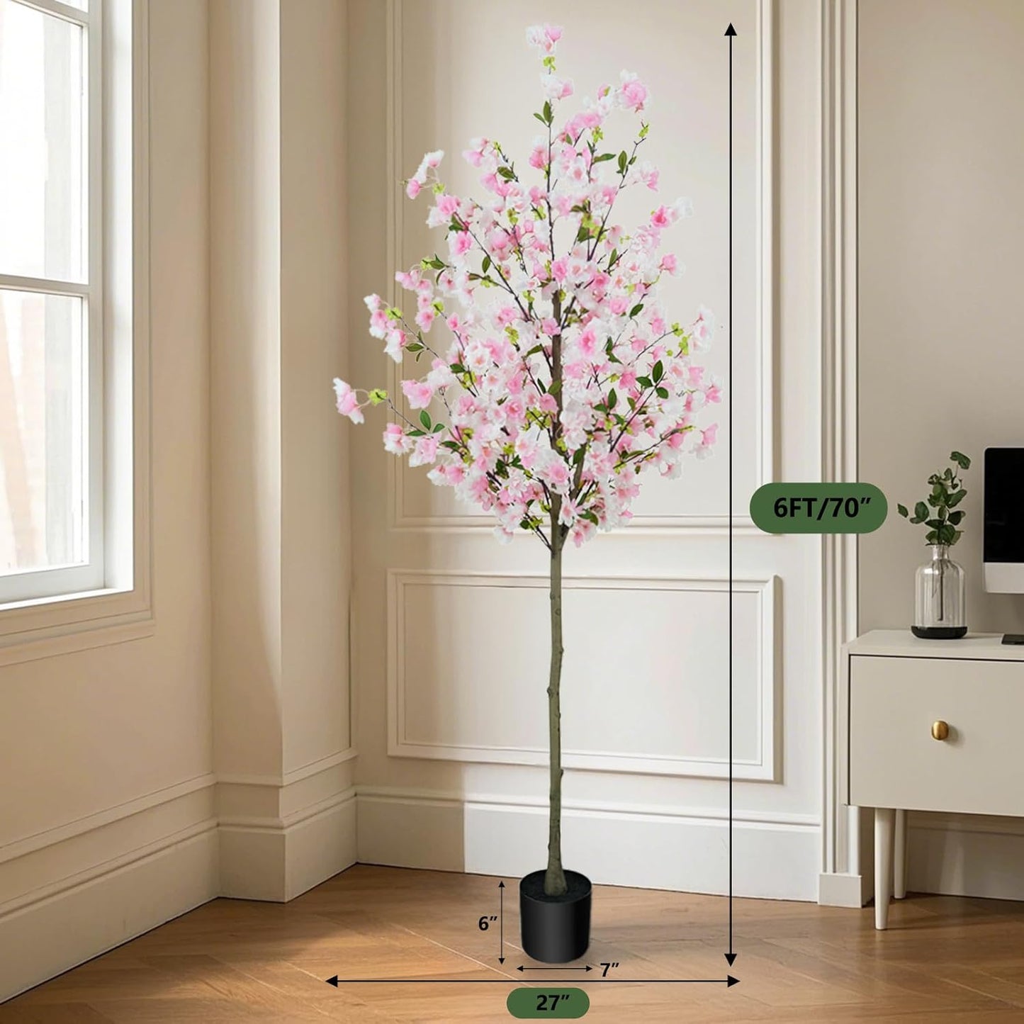 6FT Artificial Cherry Blossom Tree in Pot – Realistic Silk Faux Tree for Home, Party & Wedding Décor