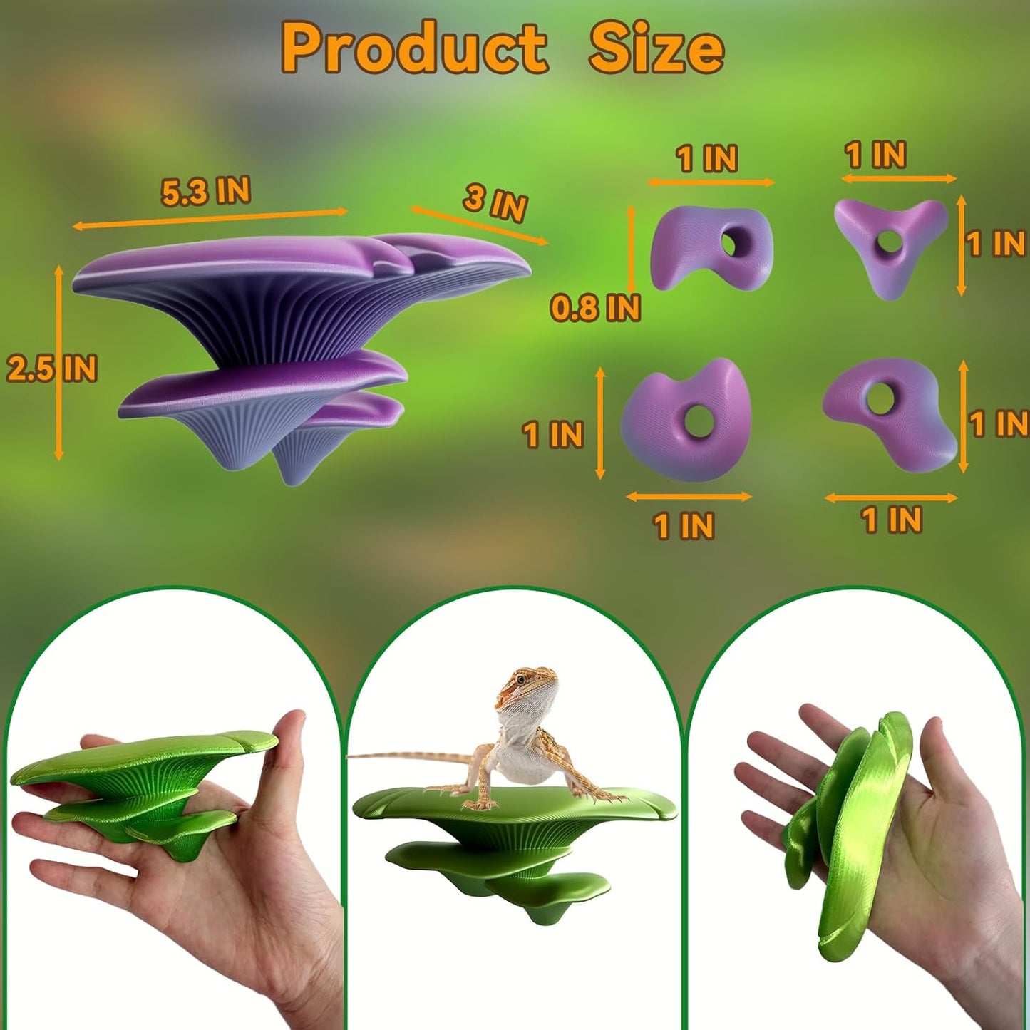 Mushroom Terrarium Decor & Climbing Hold Kit,with 12 Rock Holds, Suction Cups & Adhesive Dots for Geckos, Frogs, Small Lizards & Snakes in Dry/Semi-Moist Habitats (Desert Beige)