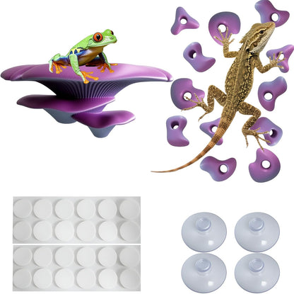 Mushroom Terrarium Decor & Climbing Hold Kit,with 12 Rock Holds, Suction Cups & Adhesive Dots for Geckos, Frogs, Small Lizards & Snakes in Dry/Semi-Moist Habitats (Desert Beige)