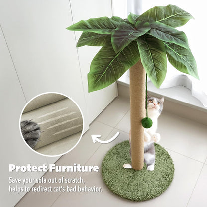 Cat Scratching Post, 36" Tall Palm Tree Cat Scratching Post, Sisal Cat Scratcher with Toy Ball for Indoor Kittens, Large Size
