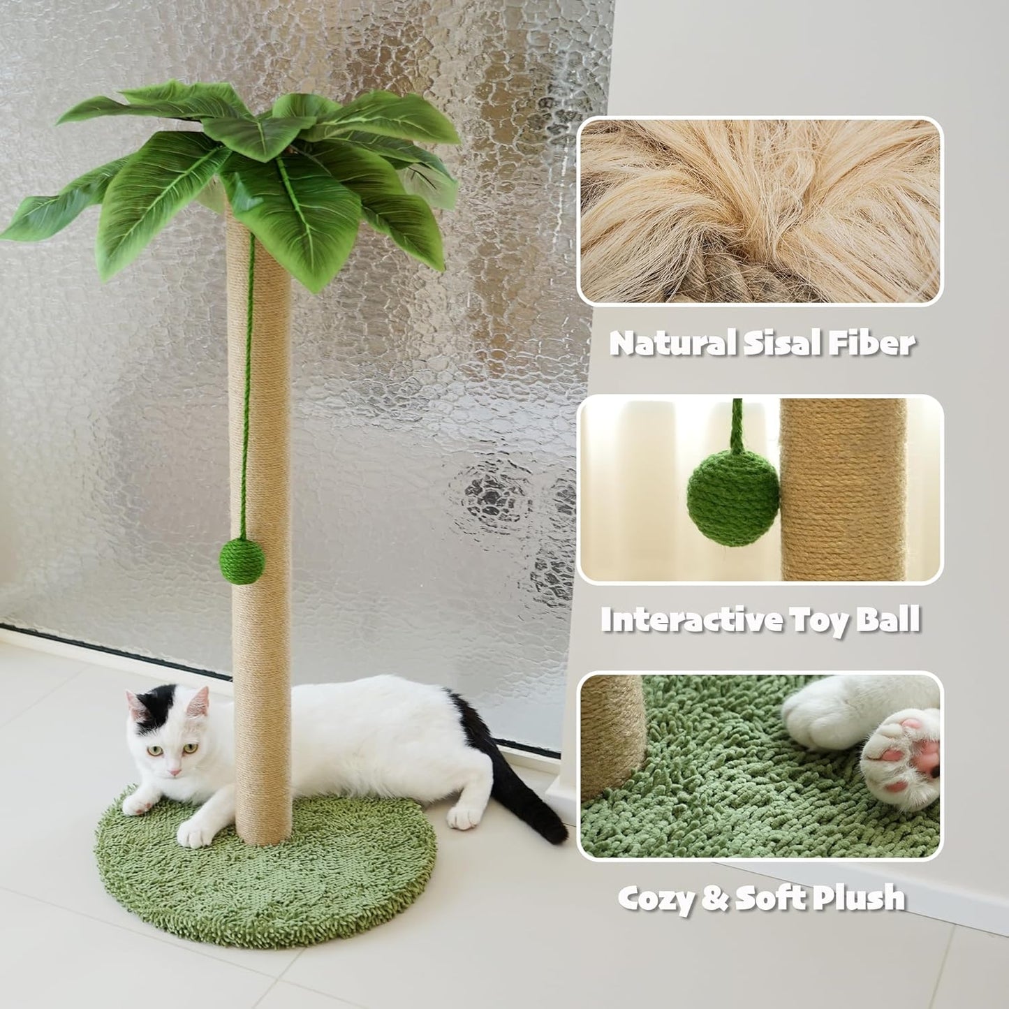 Cat Scratching Post, 36" Tall Palm Tree Cat Scratching Post, Sisal Cat Scratcher with Toy Ball for Indoor Kittens, Large Size