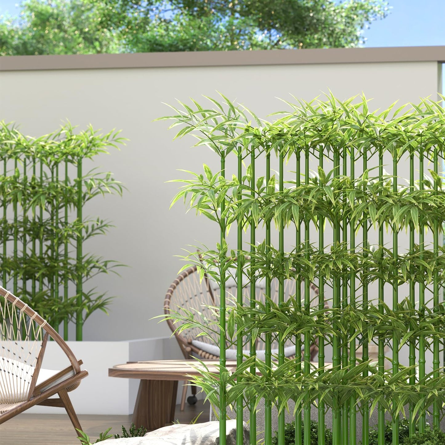5ft Fake Bamboo Plant 10 Pack, Artificial Privacy Plants Indoor Outdoor Faux Bamboo Plant Privacy Trees with Silk Leaves for Garden Fence Courtyard Entrance (5ft / 150cm)