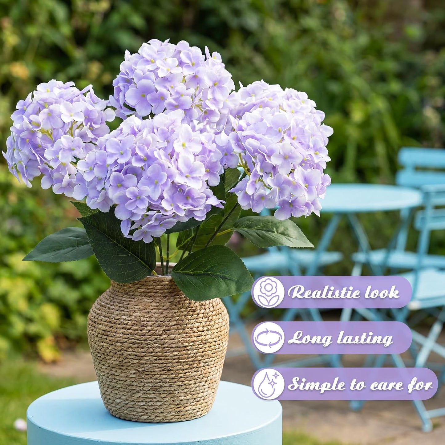 10 Heads Royal Blue Silk Hydrangea Artificial Flowers 20'' Extra Large Hydrangea Silk Flower Bushes with 5 Heads Each UV Resistant Faux Lifelike Flowers for Weddings Garden Table Centerpieces