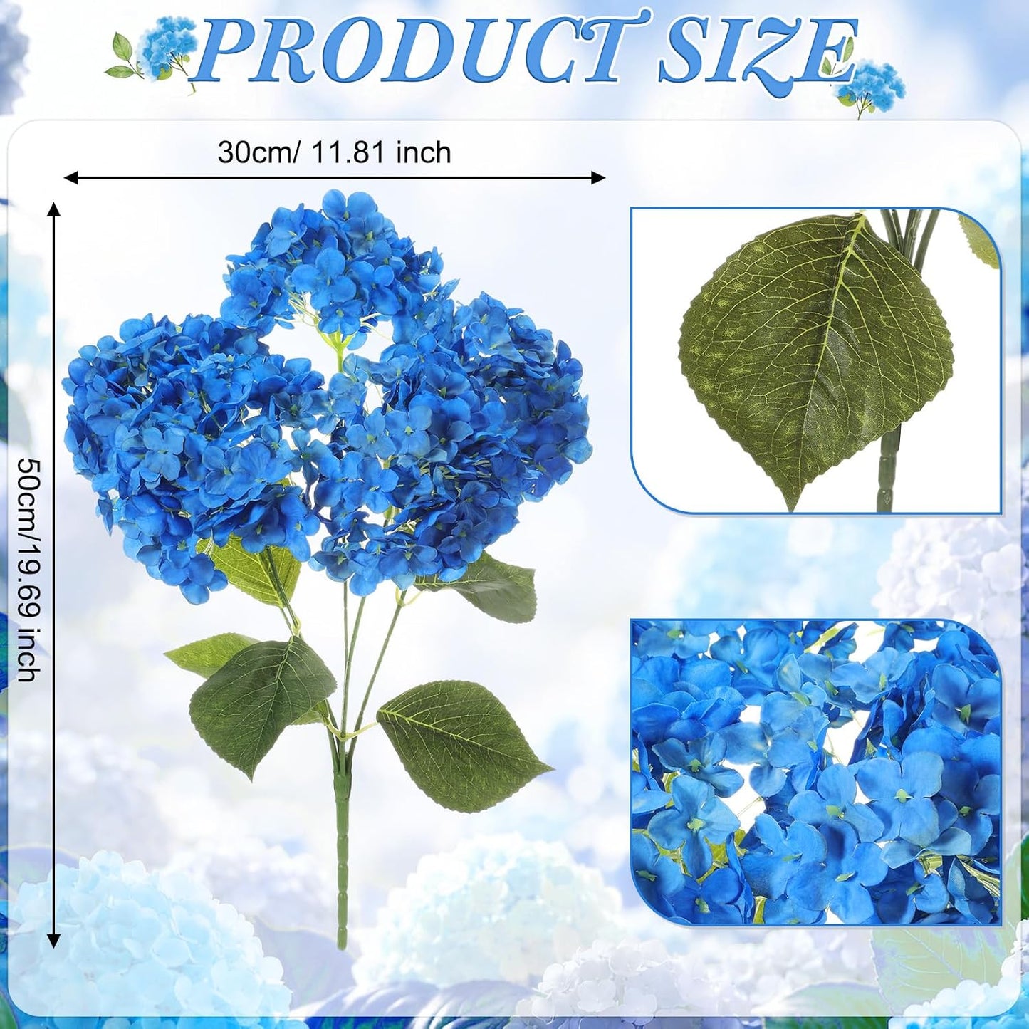 10 Heads Royal Blue Silk Hydrangea Artificial Flowers 20'' Extra Large Hydrangea Silk Flower Bushes with 5 Heads Each UV Resistant Faux Lifelike Flowers for Weddings Garden Table Centerpieces