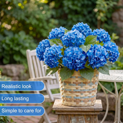 10 Heads Royal Blue Silk Hydrangea Artificial Flowers 20'' Extra Large Hydrangea Silk Flower Bushes with 5 Heads Each UV Resistant Faux Lifelike Flowers for Weddings Garden Table Centerpieces