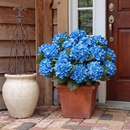 10 Heads Royal Blue Silk Hydrangea Artificial Flowers 20'' Extra Large Hydrangea Silk Flower Bushes with 5 Heads Each UV Resistant Faux Lifelike Flowers for Weddings Garden Table Centerpieces