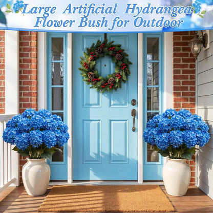 10 Heads Royal Blue Silk Hydrangea Artificial Flowers 20'' Extra Large Hydrangea Silk Flower Bushes with 5 Heads Each UV Resistant Faux Lifelike Flowers for Weddings Garden Table Centerpieces