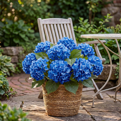 10 Heads Royal Blue Silk Hydrangea Artificial Flowers 20'' Extra Large Hydrangea Silk Flower Bushes with 5 Heads Each UV Resistant Faux Lifelike Flowers for Weddings Garden Table Centerpieces