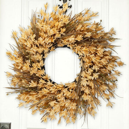 26"-28" Large Fall Autumn Door Wreath with Yellow Forsythia Floral & Berry | Full Realistic Flower with Berries, Warm Fall Tone for Porch, Wall, Window, UV-resistant, Weatherproof, Rustic, Easy Fluff