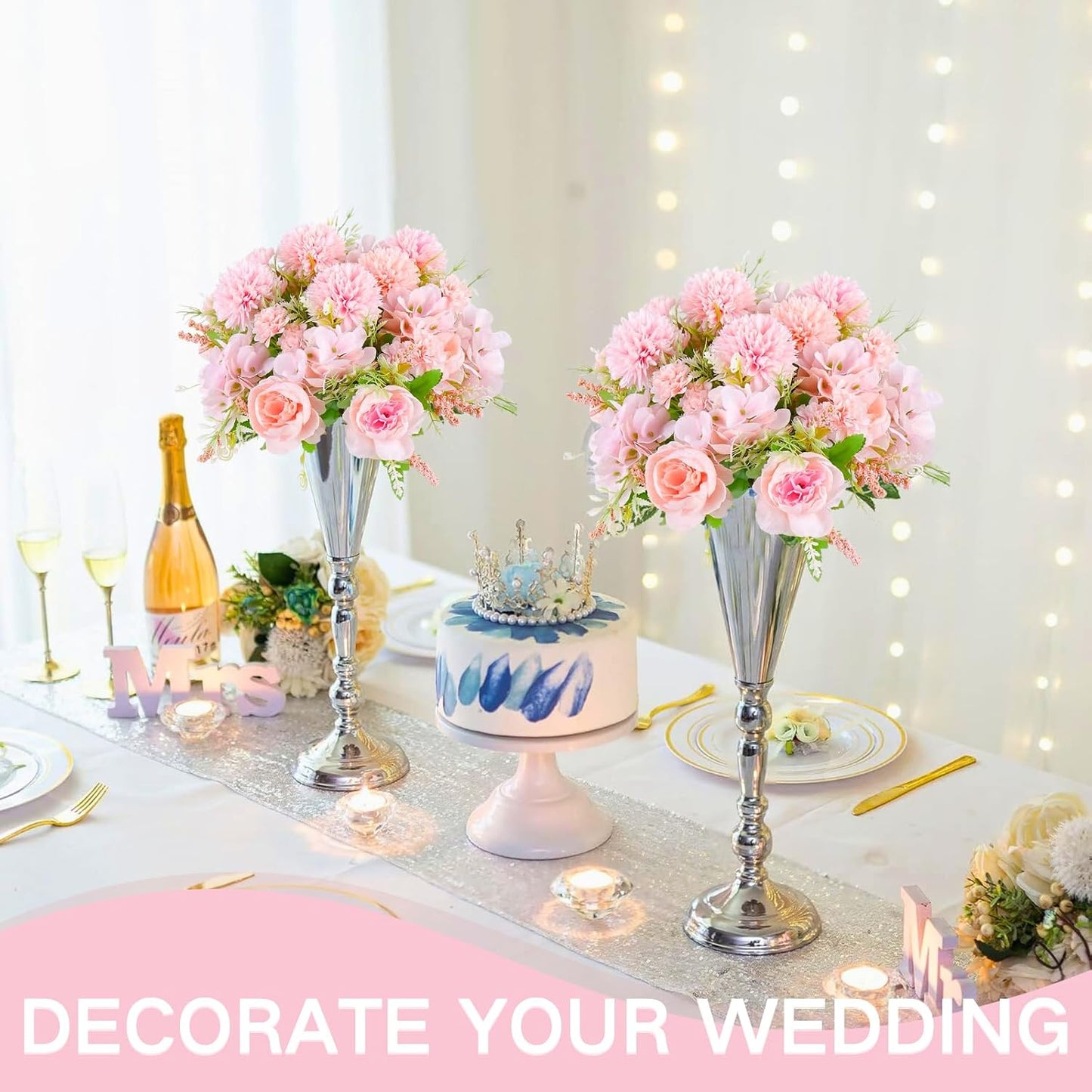 White Artificial Flowers, 2PCS Fake Silk Peonies Bouquet | Silk Hydrangea Bouquet Decor Realistic Flower Arrangements for Cemetery Wedding Home Decoration