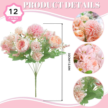 White Artificial Flowers, 2PCS Fake Silk Peonies Bouquet | Silk Hydrangea Bouquet Decor Realistic Flower Arrangements for Cemetery Wedding Home Decoration