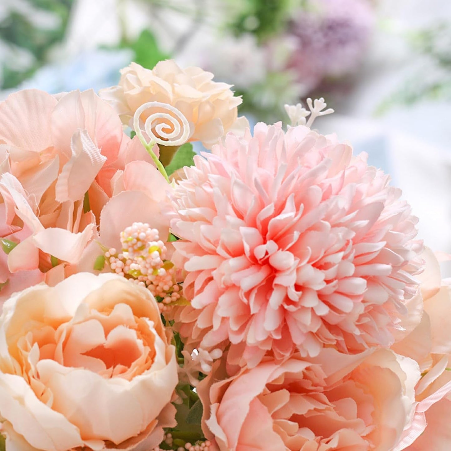 White Artificial Flowers, 2PCS Fake Silk Peonies Bouquet | Silk Hydrangea Bouquet Decor Realistic Flower Arrangements for Cemetery Wedding Home Decoration