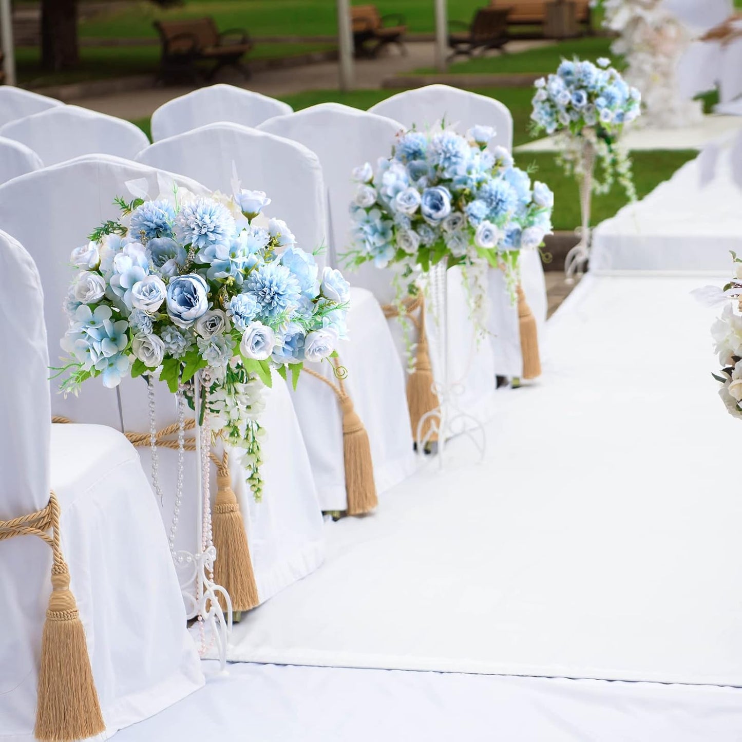 White Artificial Flowers, 2PCS Fake Silk Peonies Bouquet | Silk Hydrangea Bouquet Decor Realistic Flower Arrangements for Cemetery Wedding Home Decoration