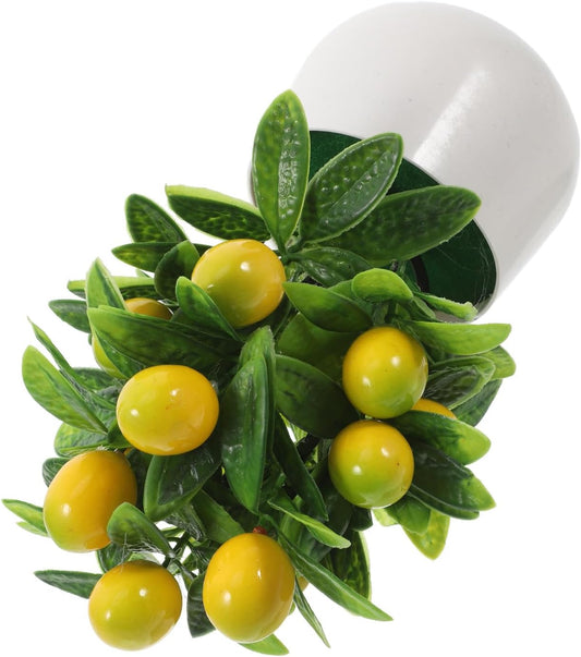 Mini Artificial Pomegranate Tree with Realistic Appearance and Green Leaves, Maintenance Free Faux Potted Plant Decor with Pot and Artificial Fruits, for Living Room or Desk