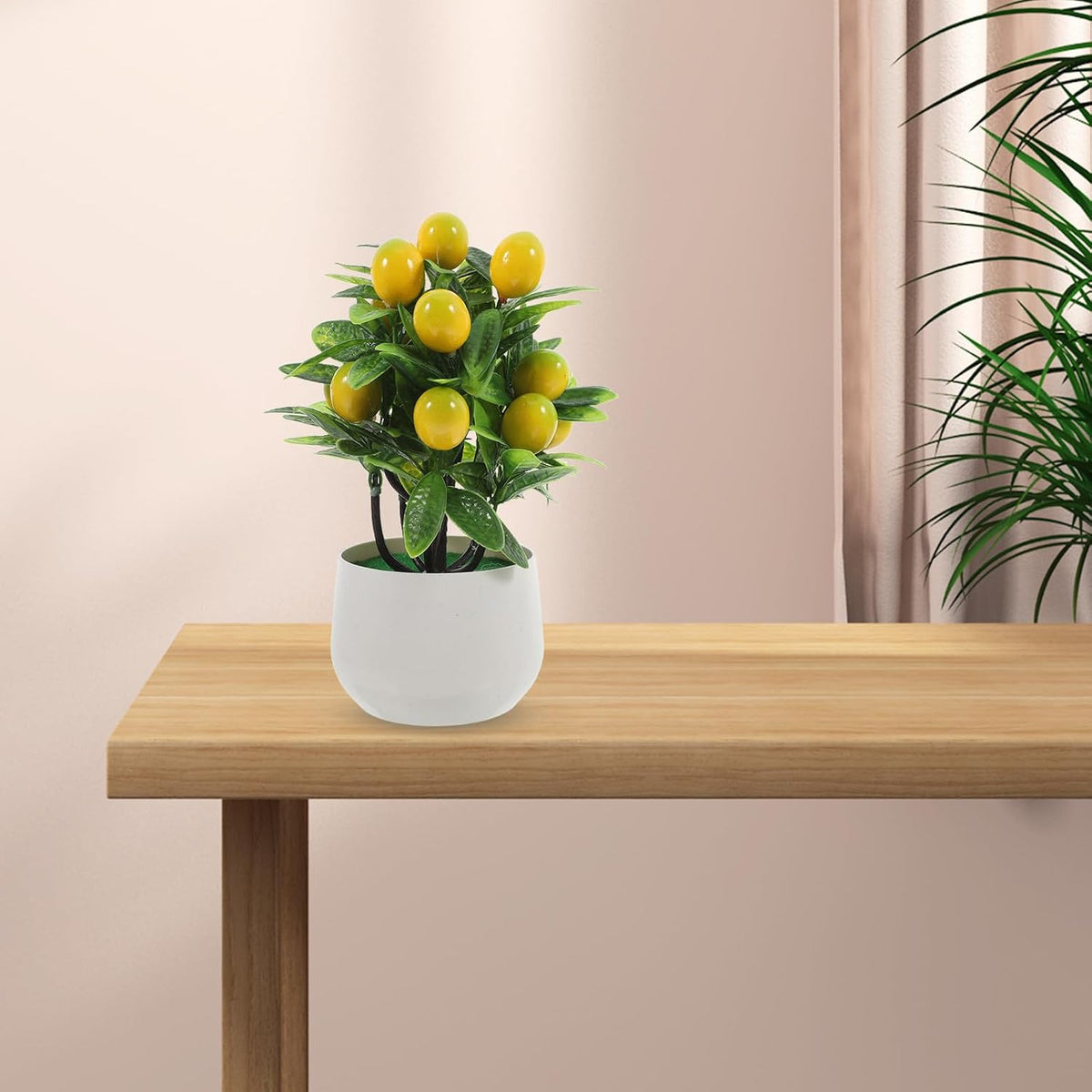 Mini Artificial Pomegranate Tree with Realistic Appearance and Green Leaves, Maintenance Free Faux Potted Plant Decor with Pot and Artificial Fruits, for Living Room or Desk