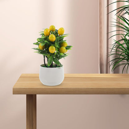 Mini Artificial Pomegranate Tree with Realistic Appearance and Green Leaves, Maintenance Free Faux Potted Plant Decor with Pot and Artificial Fruits, for Living Room or Desk