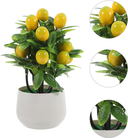Mini Artificial Pomegranate Tree with Realistic Appearance and Green Leaves, Maintenance Free Faux Potted Plant Decor with Pot and Artificial Fruits, for Living Room or Desk