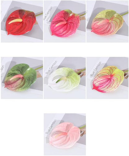 5pcs Dark Green Artificial Anthurium Lily Flowers Permanent Tropical Flower | 24inch Tropical Flower for Home Decor Bouquet Bridal Wedding Festival Party,Store Decor Small Flower Bouquet Fill Accessories